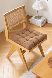 Padded Comfort Corduroy Indoor Chair Cushion in Light Brown - Size: 55 cm x 55 cm - thumbnail 1