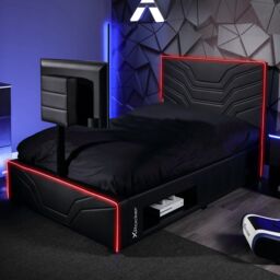 X Rocker Oracle TV Bed with LED Lighting & Underbed Media Storage in Black - Size: Single - thumbnail 1