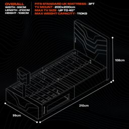X Rocker Oracle TV Bed with LED Lighting & Underbed Media Storage in Black - Size: Single - thumbnail 6