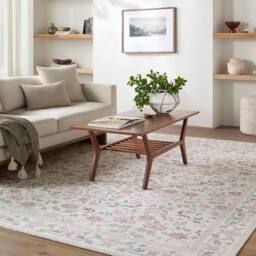 Livabliss Thistle-Washable White Pink Green Blue Modern Floral Living Dining Rug in Light Pink - Size: 160 cm x 220 cm - thumbnail 8