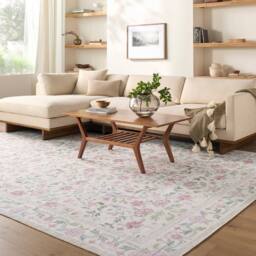 Livabliss Thistle-Washable White Pink Green Blue Modern Floral Living Dining Rug in Light Pink - Size: 160 cm x 220 cm - thumbnail 6