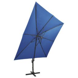 Berkfield Home Cantilever Umbrella with Pole & LED Lights Azure Blue 300 cm - thumbnail 6