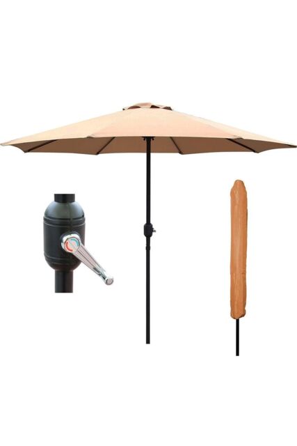 Glamhaus Khaki Garden Table Parasol Crank Handle Waterproof Sun Umbrella 2.7M - image 1