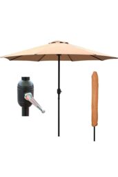 Glamhaus Khaki Garden Table Parasol Crank Handle Waterproof Sun Umbrella 2.7M