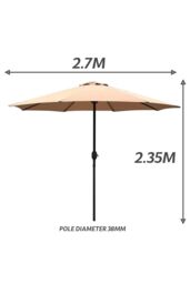 Glamhaus Khaki Garden Table Parasol Crank Handle Waterproof Sun Umbrella 2.7M - thumbnail 3