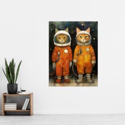 "Artery8 Wall Art Print Cosmic Cats in Outer Space Moon Walk Fun Kids Bedroom Artwork Poster in Orange - Size: W18"" x H24""" - thumbnail 2