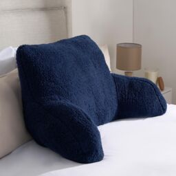 OHS Teddy Fleece Bed Reading Cushion Pillow with Arms Lumbar Support in Dark Navy - thumbnail 1