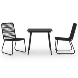 Berkfield Home 3 Piece Outdoor Dining Set Poly Rattan & Glass in Black