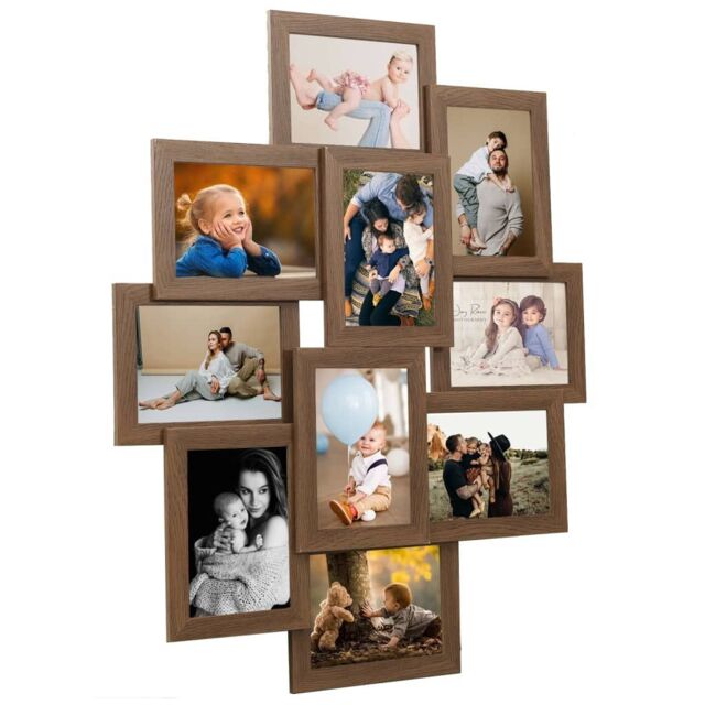 Berkfield Home Collage Photo Frame for 10x(13x18 cm) Picture Light Brown MDF - Size: 13x18 cm - image 1