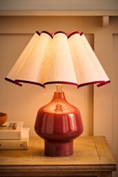 ValueLights Jamie Glazed Ceramic Table Lamp with Scallop Trim Lamp Shade with Bulb in Burgundy