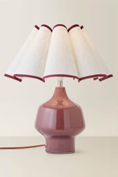 ValueLights Jamie Glazed Ceramic Table Lamp with Scallop Trim Lamp Shade with Bulb in Burgundy - thumbnail 3