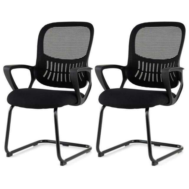 Costway 2PCS Reception Chairs Office Guest Chairs w/Mesh Back & Storage Basket in Black - image 1