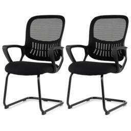 Costway 2PCS Reception Chairs Office Guest Chairs w/Mesh Back & Storage Basket in Black