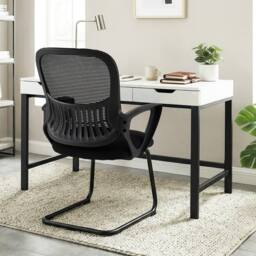Costway 2PCS Reception Chairs Office Guest Chairs w/Mesh Back & Storage Basket in Black - thumbnail 8