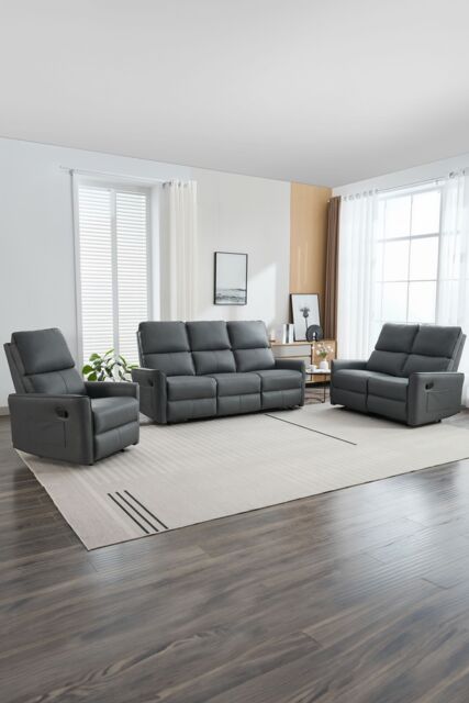 More4Homes Madrid 1+2+3 Seater Manual Air Leather Recliner Sofa Set in Grey - image 1