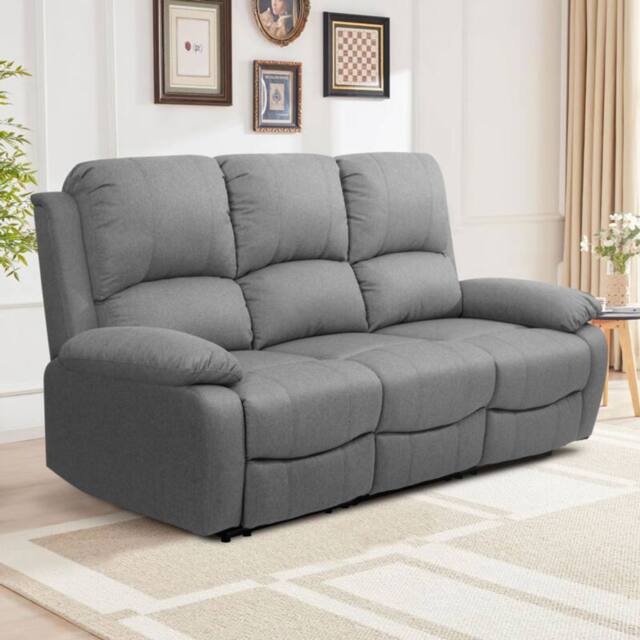 Comfy Living Ltd Luxury Fabric Reclining 3 Seater Sofa in Light Grey