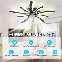 NIVOR Dimmable Led Ceiling Fans with Light & Remote/APP 6-Speed Reversible in Black - thumbnail 5
