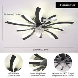 NIVOR Dimmable Led Ceiling Fans with Light & Remote/APP 6-Speed Reversible in Black - thumbnail 2
