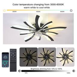 NIVOR Dimmable Led Ceiling Fans with Light & Remote/APP 6-Speed Reversible in Black - thumbnail 4