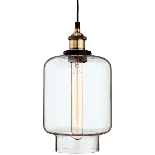 Netlighting Empire 1 Light Ceiling Pendant Antique Brass Clear Glass E27 in Gold