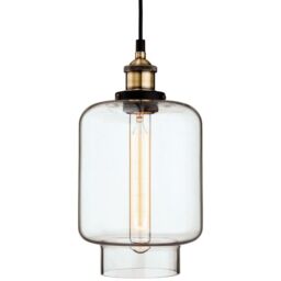 Netlighting Empire 1 Light Ceiling Pendant Antique Brass Clear Glass E27 in Gold