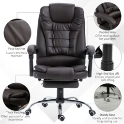 HOMCOM PU Leather Executive Office Chair with Retractable Footrest in Brown - thumbnail 4