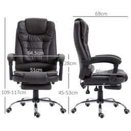 HOMCOM PU Leather Executive Office Chair with Retractable Footrest in Brown - thumbnail 3