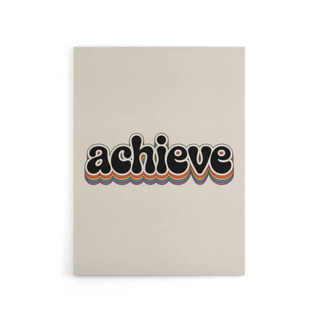 "Artery8 Achieve Colourful Retro Rainbow Font Typography Canvas Wall Art Print in Beige - Size: W24"" x H32""" - image 1