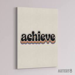 "Artery8 Achieve Colourful Retro Rainbow Font Typography Canvas Wall Art Print in Beige - Size: W24"" x H32""" - thumbnail 2