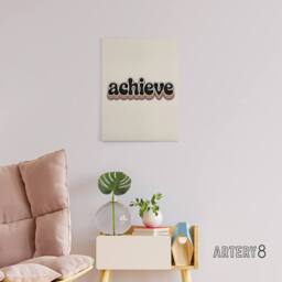 "Artery8 Achieve Colourful Retro Rainbow Font Typography Canvas Wall Art Print in Beige - Size: W24"" x H32""" - thumbnail 3
