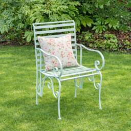 Melody Maison Ornate Metal Sage Green Garden Chair - 55cm X 92cm - Size: 55 cm X 92 cm - thumbnail 2