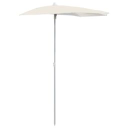Berkfield Home Garden Half Parasol with Pole 180x90 cm Sand in Beige - thumbnail 2