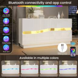 Merax White 140 cm High Gloss LED Sideboard with Adjustable Shelves - thumbnail 9