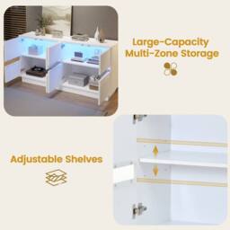 Merax White 140 cm High Gloss LED Sideboard with Adjustable Shelves - thumbnail 6