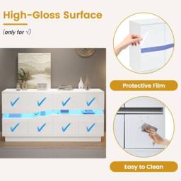 Merax White 140 cm High Gloss LED Sideboard with Adjustable Shelves - thumbnail 8