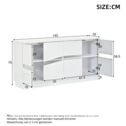 Merax White 140 cm High Gloss LED Sideboard with Adjustable Shelves - thumbnail 5