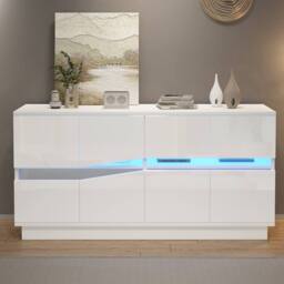 Merax White 140 cm High Gloss LED Sideboard with Adjustable Shelves - thumbnail 4