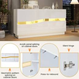 Merax White 140 cm High Gloss LED Sideboard with Adjustable Shelves - thumbnail 7