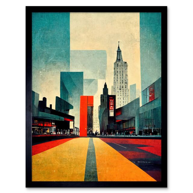 "Artery8 Wall Art Print Broadway New York City Street Modern Cityscape Art Framed in Black - Size: W12"" x H16""" - image 1