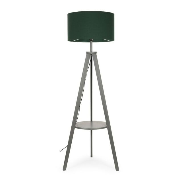 ValueLights Morrigan Grey Wood Tripod Floor Lamp with Fabric Drum Lamp Shade in Dark Green - image 1