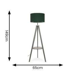 ValueLights Morrigan Grey Wood Tripod Floor Lamp with Fabric Drum Lamp Shade in Dark Green - thumbnail 5