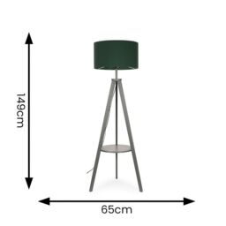 ValueLights Morrigan Grey Wood Tripod Floor Lamp with Fabric Drum Lamp Shade in Dark Green - thumbnail 7