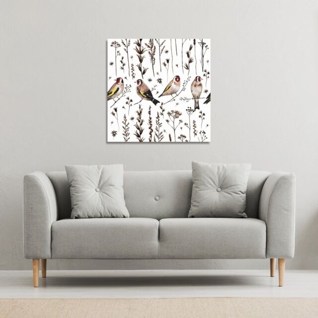 Benjamin Tate Design Goldfinches & autumn dry plants (Canvas Print) / 61 x 61 x 4cm in Natural - Size: 61 x 61 x 4 cm - image 1