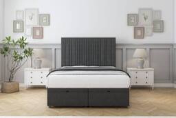"Comfort Beds The Foxy Dumfries Ottoman Bed Set With 26"" Strutted Headboard in Dark Grey - Size: Small Double" - thumbnail 1