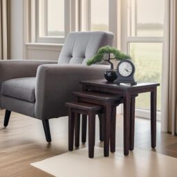 Pirlo Plush 3PC Mahogany Nesting Tables Dark Brown Living Room Furniture - thumbnail 2