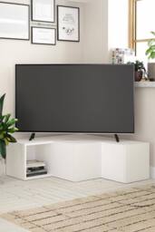 FWStyle 2 Drawer Corner TV Unit Modern Design Painted White Scratch Resistant