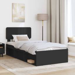 Berkfield Home Bed Frame with Headboard Black 90 x 190 cm Solid Pine Wood - thumbnail 3