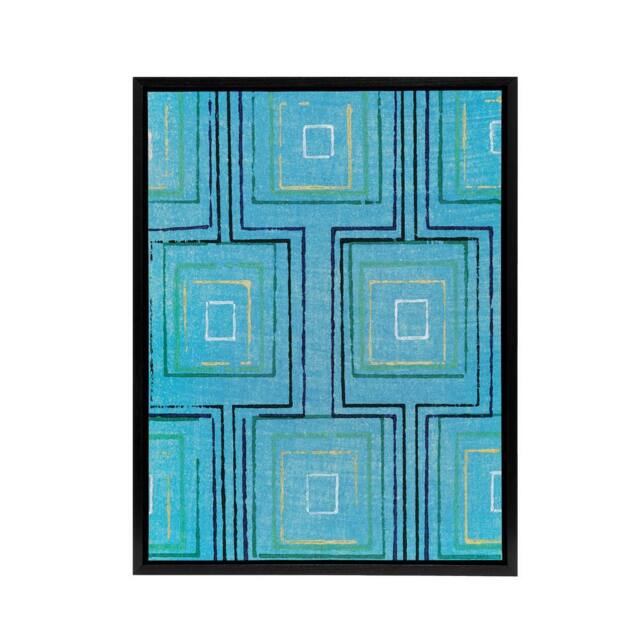 "Artery8 Squares Geometric Blue Pattern Framed Canvas Wall Art Print Furuya Korin - Size: W12"" x H16""" - image 1