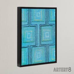 "Artery8 Squares Geometric Blue Pattern Framed Canvas Wall Art Print Furuya Korin - Size: W12"" x H16""" - thumbnail 2