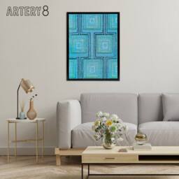 "Artery8 Squares Geometric Blue Pattern Framed Canvas Wall Art Print Furuya Korin - Size: W12"" x H16""" - thumbnail 3